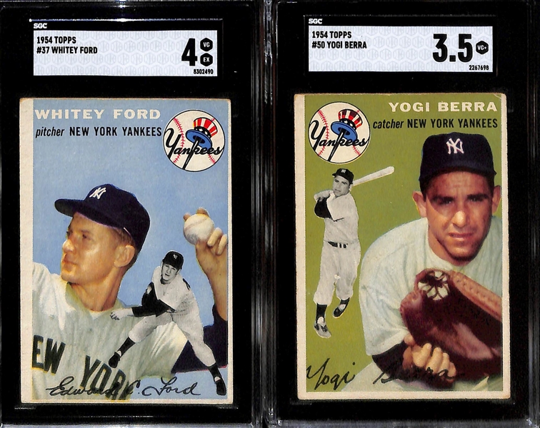 Lot of (4) SGC Graded 1954 Topps Baseball Cards Inc. #17 Phil Rizzuto (Graded 3), #32 Duke Snider (Graded 1), #37 Whitney Ford (Graded 4), #50 Yogi Berra (Graded 3.5)